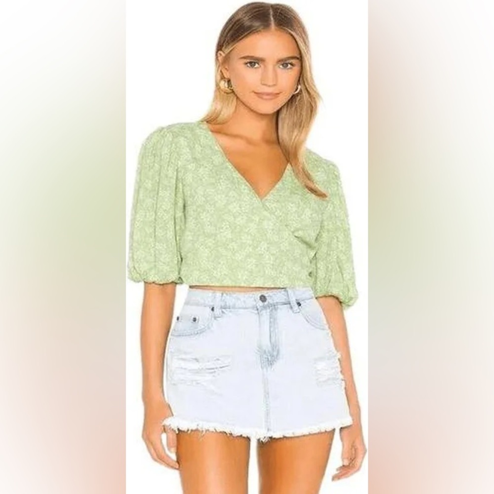 MINKPINK Summer Lovin Wrap Top Green Floral